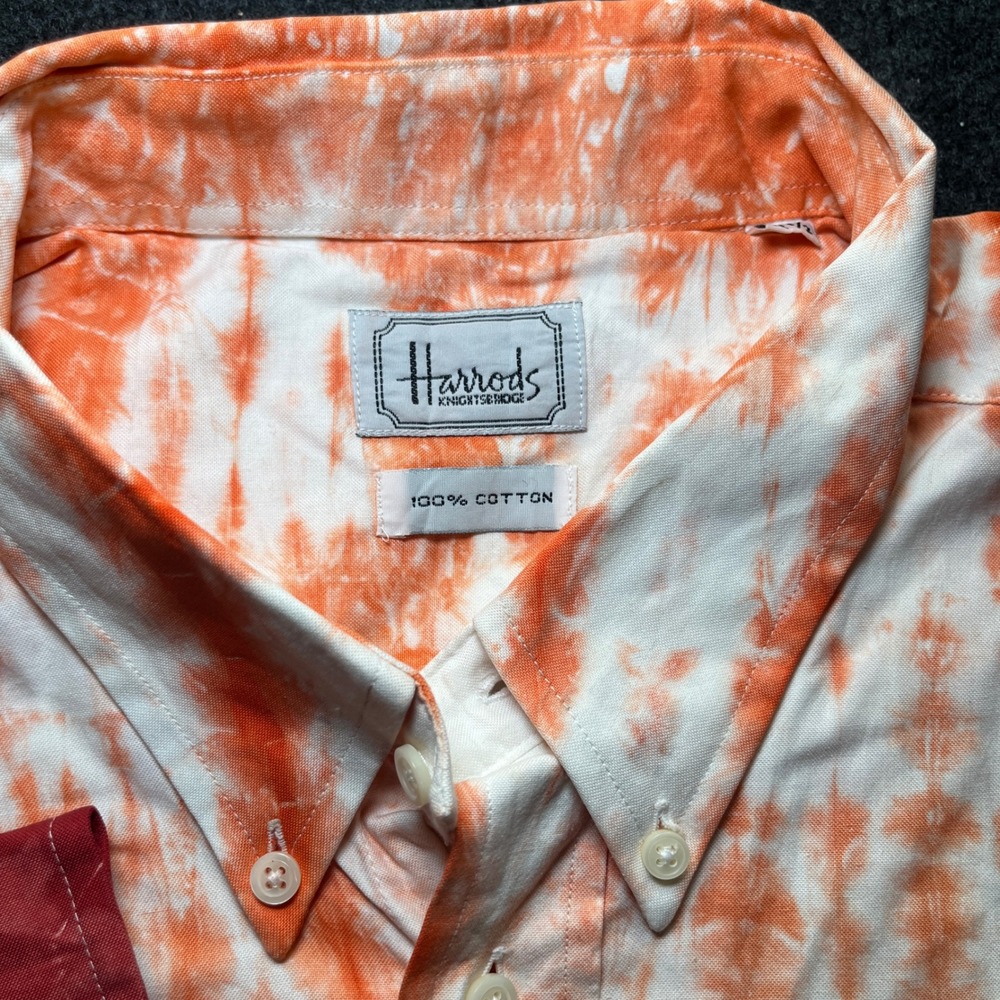Harrods Button Down Shirt Mens 17.5 Multicolor Tie Dye Cotton Long Slv - Picture 2 of 7